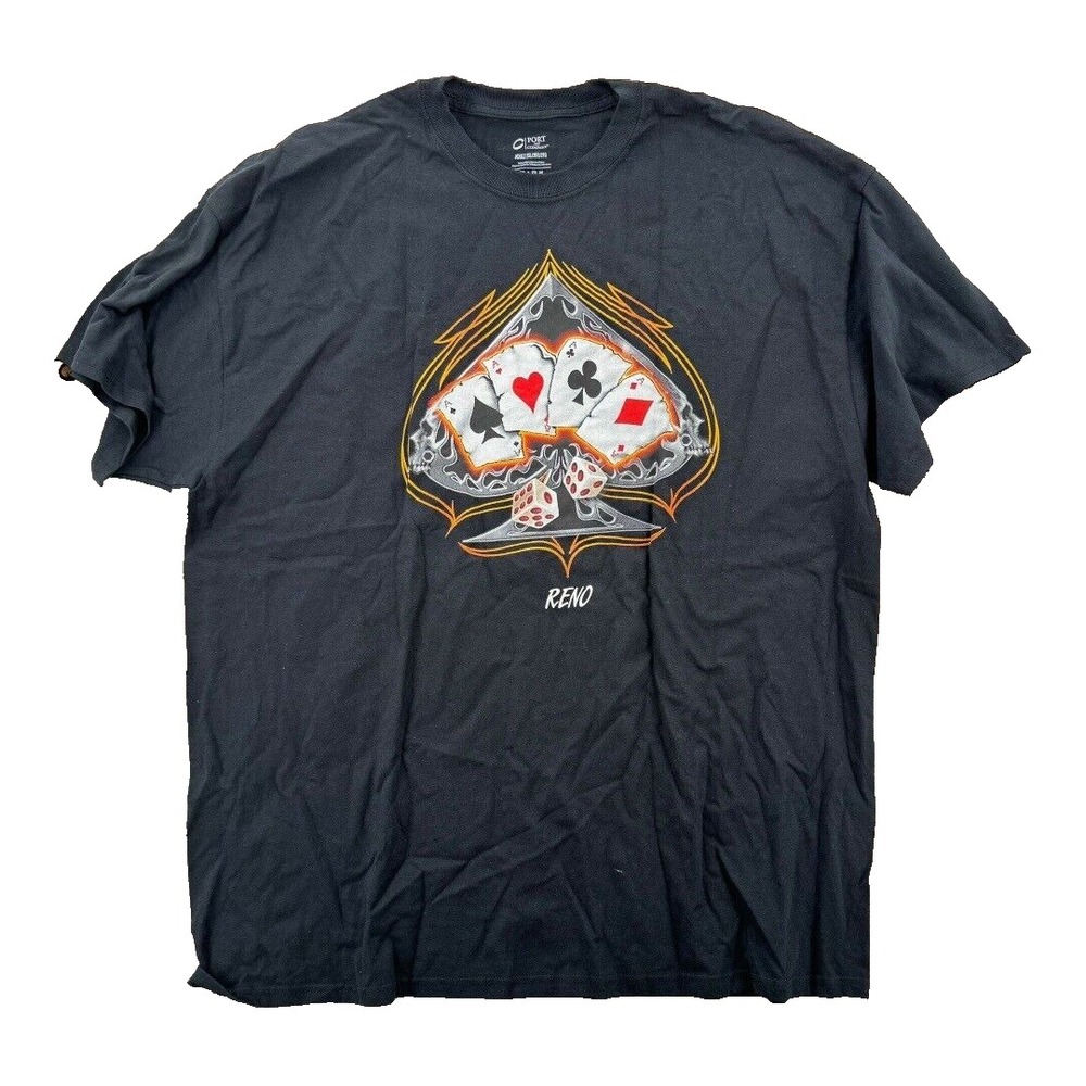 C Port Shirt Mens 2XL Reno Cards Aces Dice Lucky Cotton Black Las Vegas Gamble‎